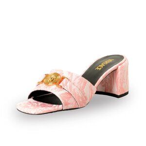 Versace Women's Baby Pink Gold Medusa Jacquard Sandals Mules Shoes US 7 IT 37